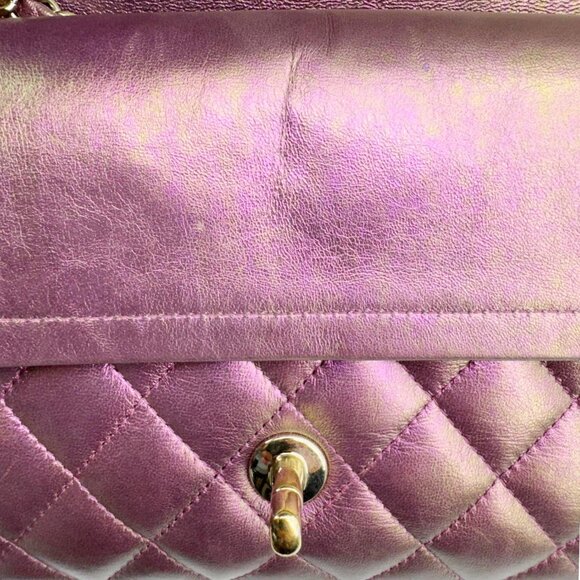 Chanel  Classic Double Flap Medium Quilted Iridescent Leather Shoulder Bag - Picture 11 of 14
